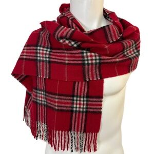 Black Brown 1826 Red Plaid Scarf - 100% Wool - 12" x 64"